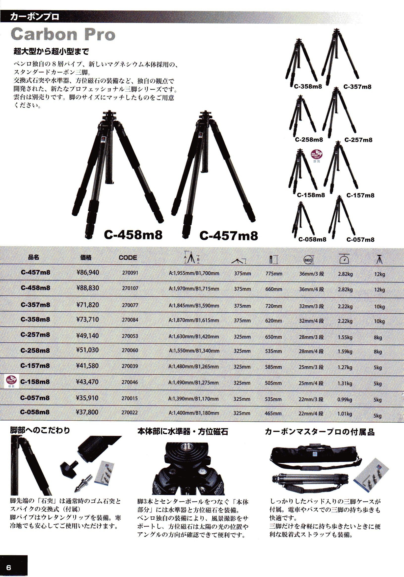  デジタル一眼レフカメラ比較・選び方入門 デジ一.com　BENRO（ベンロ）2010年カタログ　P006（カーボン三脚　カーボンプロ）