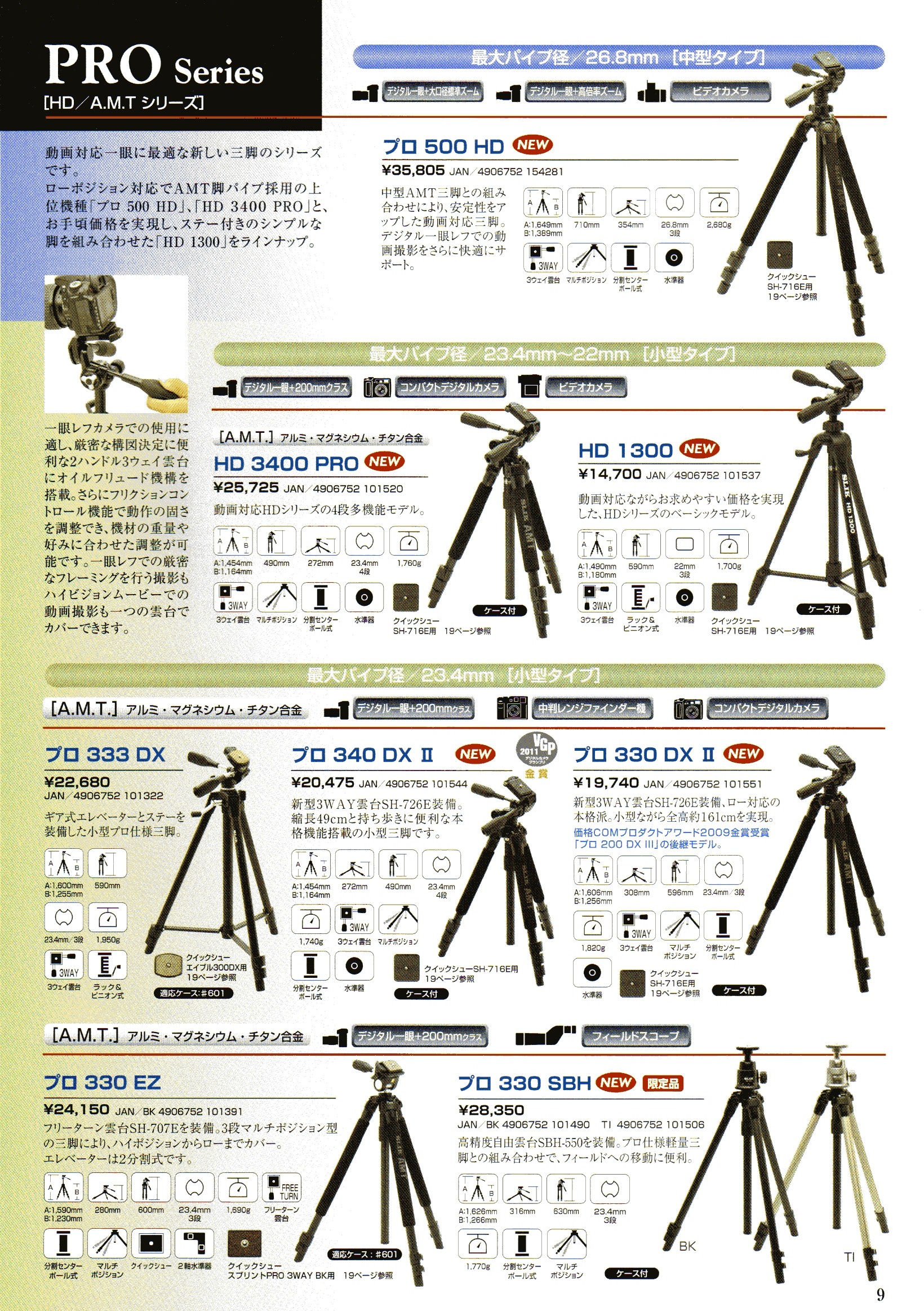  デジタル一眼レフカメラ比較・選び方入門 デジ一.com　SLIK（スリック）最新カタログ　P009（中型・軽量三脚、小型三脚）